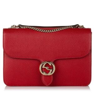 GUCCI Dollar Red Calfskin Interlocking G Shoulder Bag